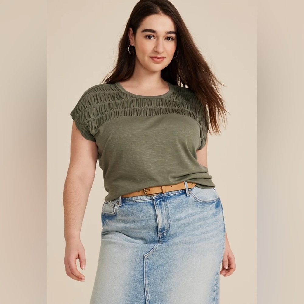 mySTYLE | Sage Green Smocked Yoke Dolman Tee